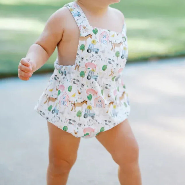 Farm Animal Print Soft Cotton Baby Sleeveless Romper